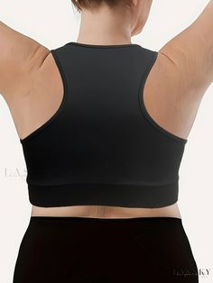 Lasaky - High-Performance Plus Size Sports Bra for Women - Seamless, Shockproof Racer Back Fitness Bralette Black Technical Activewear With Built-in Padding, Black Sports Bra With Built-in Padding For Training, Black Sports Bra With Built-in Padding, High Stretch Black Sports Bra With Built-in Padding, Black High Stretch Sports Bra With Built-in Padding, Functional Black Activewear With Built-in Padding, Black Functional Activewear With Built-in Padding, Black Micro-elastic Sports Bra For Gym, Black Micro-elastic Activewear With Built-in Padding