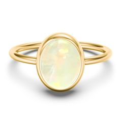 10K Yellow Gold Oval Cab Gemstone Ring with Opal Stone | Jewlr October Gemstone, Bezel Set Cabochon, Moonstone Stone, Cabochon Ring, Oval Rings, Peach Moonstone, Opal Stone, Blue Chalcedony, Metal Rings