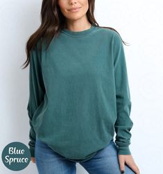 Blank Comfort Color Long Sleeve Shirt Long Sleeve Tee Wholesale Clothing Blank Shirt Long Sleeve Tshirt Women Long Sleeve Men Tee Long Shirt ✨ PRODUCT DESCRIPTION ✨ ∘ ∘ For an Oversized look, consider sizing up 1-2 above your normal size. ∘ ∘ UNISEX TSHIRT ∘ Relaxed fit ∘ Medium fabric ∘ 100% Preshrunk Cotton ∘ Garment-dyed fabric ∘ Double-needle topstitch seams for long-lasting ∘ ∘ Design colors may differ slightly from the final printed item due to the printing process and monitor calibration. ∘ ∘  📏 SIZE 📏 ∘ Adult Unisex sizing. We have a size chart on our listing photos ↑. ⏱️ SHIPPING & PRODUCTION TIME ⏱️ ∘ Please allow 1-5 business days for processing time. ∘ Shipping time is 3-5 business days. ✨ CARE INSTRUCTIONS ✨ ∘ Inside out, wash cold with a delicate cycle ∘ Hang Dry ∘ Do not u Casual Long Sleeve Solid Color T-shirt, Casual Long Sleeve Washed T-shirt, Washed Long Sleeve Relaxed Fit T-shirt, Basic Green Solid Color T-shirt, Oversized Solid Color Crew Neck Top, Oversized Washed Long Sleeve Top, Oversized Long Sleeve Washed Top, Relaxed Fit Cotton Tops In Solid Color, Everyday Long-sleeve Cotton Tops