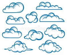 blue clouds on white background with clippings for each cloud in different shapes and sizes