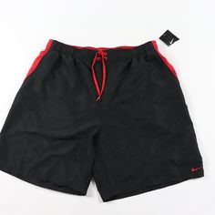 Nike Spell Out Board Shorts Shorts New With Tags Black And Red Mens Xl Measurements Are: 8.5 Inch Inseam 20 Inch Overall Length 16 Inches Across The Waist Laid Flat Polyester Check Out My Other Items For Sale In My Store! D69 Red Nike Gym Bottoms, Nike Red Moisture-wicking Bottoms, Sporty Red Swim Trunks With Pockets, Red Sporty Swim Trunks With Pockets, Black Swim Trunks, Nike Swimsuit, Black Trunk, 95 Nike, Nike Swim