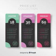 three pricing tags with different colors and numbers on the front, one for each price