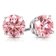 These gorgeous lab grown Pink diamond stud earrings feature a 4-prong basket setting in a glistening 18k white gold metal. The studs include dazzling round-cut lab grown Pink diamonds with a total weight of 1.00 ct. and are available with push-back or screw back clasps. Pink Diamond Earrings, Black Diamond Pendant, Black Diamond Studs, Halo Diamond Earrings, Solitaire Diamond Pendant, Diamond Earrings Studs Round, Colored Diamond Rings, Pink Diamonds, Basket Setting