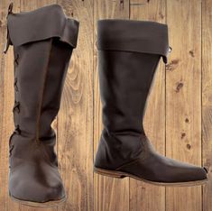 Renaissance fair leather boots. Materials: Natural Leather Size Details:- Available in whole sizes 6-7-8-9-10-11-12-13-14 US Overall Boot Height: 15 Inches Color:- Black, Brown, White Medieval Style Round Toe Boots For Fall, Wide Calf Brown Leather Lace-up Boots, Brown Leather Martin Boots For Wide Calf, Brown Leather Wide Calf Martin Boots, Brown Leather Martin Boots With Wide Calf, Western Knee-high Leather Martin Boots, Western Leather Knee-high Martin Boots, Brown Leather Knee-high Martin Boots, Medieval Brown Outdoor Boots