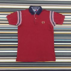 "Tommy Hilfiger Collared Polo Shirt Size : Medium Measurement Armpit : 19.5\" Shoulder to bottom : 27\" *Great used condition. *Small red discoloration at both sleeve. *Overall condition is 8/10." Retro Red Polo Collar Top, 90s Style Red Cotton Shirt, 90s Red Shirt For Streetwear, 90s Red Streetwear Shirt, 90s Tommy Hilfiger, Tommy Hilfiger Polo Shirt, Tommy Hilfiger Vintage, Tommy Hilfiger Polo, Vintage Tommy Hilfiger