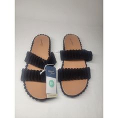 New Womens Universal Thread Faux Fur Black Footbed Sandals. Thank You For Shopping With Us Black Open Toe Slippers For Spring, Black Footbed Sandals For Vacation, Black Flat Slippers For Spring, Black Synthetic Footbed Sandals For Spring, Black Synthetic Footbed Sandals With Round Toe, Black Synthetic Round Toe Footbed Sandals, Black Synthetic Footbed Sandals With Textured Footbed, Black Footbed Sandals With Round Toe For Vacation, Black Footbed Sandals For Vacation With Round Toe