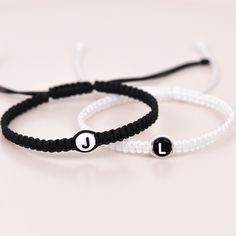 ● How to Order ✓ Pick your 1st and 2nd Bracelets Colors via dropdown menu (Please see last photo for Colors details). ✓ Please Type Your custom Initials and specify letters beads color you want in customization section as in the example. ex: #1 B (Gold Letter) #2 C (Black Gold Letter) ✓ Please let me know via personalization section If you have special request. I will be happy to fulfill your wishes. ●About Bracelets ✓ These Initials bracelets are all be adjustable sliding knot. These bracelets can adjustable for all size between 6 - 12 inches (15 cm - 30 cm) ✓ These bracelets has made %100 Handmade ✓ These Bracelets are made by Healty materials ✓ Bracelets are made with sturdy yarn cord and long lasting beads. But they are also very delicate, so be gentle when putting them on and taking t Cute Couple Bracelets, Girlfriend Friendship, Bracelets Colors, Initial Bracelets, Initial Bracelet Gold, Matching Couple Bracelets, Adjustable Sliding Knot, Bracelet Initial, Bracelet Couple