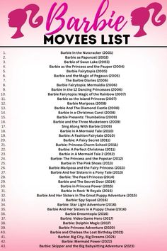 the barbie movie list is shown in pink