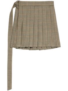 barley brown wool check print belted waist fully pleated straight hem Fall Workwear Pleated Skirt With Belt Loops, Fall Pleated Skirt With Belt Loops For Work, Fitted Pleated Skirt With Belt Loops For Fall, Fall Workwear Belted Pleated Skirt, Fall Denim Skirt With Belt Loops, Plaid Pleated Skirt For Workwear In Fall, Pleated Miniskirt, Color Champagne, Ami Paris