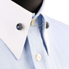 Shirt collar pin is the choice of stylish gentlemen who want to capture a different style. High quality real natural stone is used in the products. You can add a very stylish and different detail to your classic combinations with shirt collar pins that can be used with perforated shirt collars. Elegant Blue Shirt For Formal Occasions, Elegant Blue Dress Shirt For Formal Occasions, Formal Elegant Blue Dress Shirt, Elegant Blue Formal Shirt, Elegant Blue Formal Dress Shirt, Elegant Blue Dress Shirt, Shirt Collars, Shirt Collar Pins, 1920s Mens Fashion