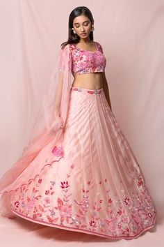 Shop for Pinup By Astha Pink Satin Organza Floral Embroidered Lehenga Set for Women Online at Aza Fashions Leaf Sleeve, Organza Embroidery, Pink Lehenga, Embroidered Lehenga, Embroidery Floral, Pattern Embroidery, Organza Dupatta, Pink Satin, Set For Women