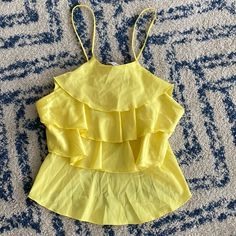 Nwt. There Are Small Seam Marks On The Interior Of The Top That Are Not Visible When Worn. 94% Poly, 4% Elastane. Ask Questions Before You Buy And Know Your Size In This Brand Please. Zara Ruffled Tops For The Beach, Zara Ruffled Tops For Vacation, Yellow Zara Tops With Ruffles, Zara Yellow Ruffled Tops, Yellow Ruffled Zara Tops, Yellow Ruffle Top, Crossover Crop Top, Zara Tank Top, Embroidered Tunic Dress