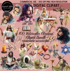 the digital clipart bundle includes images and text, including jesus's crucifix