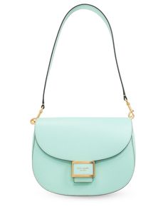 mint green leather grained texture gold-tone hardware logo plaque foldover top with magnetic fastening detachable shoulder strap adjustable detachable shoulder strap main compartment internal slip pocket internal zip-fastening pocket This piece comes complete with a protective dust bag. Kate Spade Shoulder Bag, Hardware Logo, Green Handbag, Spring Bags, Handbag Outfit, Chanel 2, Iconic Bags, Demi Fine Jewelry, Dolce E Gabbana