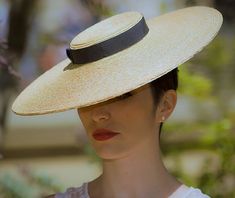 Summer Vogue Boater Hat. Timeless and stylish luxurious boater hat by And They Loved Hats. Using late 19th and early 20th centuries straw millinery techniques, this deluxe hat is handcrafted in premium grade fine milan straw: with traditional steel wired brim edge for the perfect silhouette and everlasting quality and finished with darkest navy ribbon. Offering more than just sun protection. 'Summer Vogue' Hat is a versatile hat to compliment any outfit, any summer occasion. Made to Order.  SHIP Vogue Couture, Monroe Hat, Cartwheel Hat, Saucer Hat, Summer Vogue, Boat Hat, Straw Boater Hat, Royal Ascot Hats, Navy Ribbon