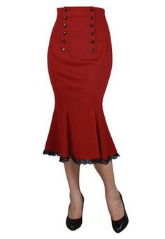 Double Button Skirt Casuall Dresses, Friends Wardrobe, Grease Outfits, Rockabilly Skirt, Plus Size Pencil Skirt, Red Pencil Skirt, Retro Skirt, Rockabilly Style, Button Up Skirts