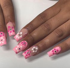 Broken Nails, Pink Hibiscus, Summery Nails, Vibrant Nails, Short Acrylic Nails Designs