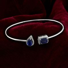 Blue Processed Gemstone Cuff Bangle Bracelet 14k White Gold Jewelry 3.07 Ct. Sapphire Bangle, Blue Sapphire Bracelet, Sapphire Stones, Cuff Bangle Bracelet, Sapphire Bracelet, White Gold Jewelry, Diamond Bangle, Jewelry For Her, Fine Jewelry Gift