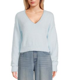 From C&V&#x2C; this sweater features:Classic fitV-necklineLong sleevesEyelash detailingPullover stylingnylon/rayon/polyesterMachine wash/tumble dryImported. Eyelash Sweater, Dillard's, Sweater Top, Knit Top, Eyelashes, Knitted Sweaters, Chelsea, Violet, Light Blue