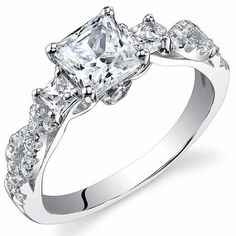 Cubic Zirconia Ring Sterling Silver Princess 1.07 cts SR10976 top Square Cut Engagement Rings, Jewelry Questions, Square Engagement Rings, Single Stone Ring, Cubic Zirconia Engagement Rings, Zirconia Rings, Sterling Silver Engagement Rings, Engagement Ring Sizes, Cubic Zirconia Rings