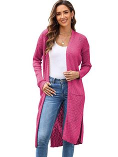 Women's long sleeve cardigan sweater Loose fit for ultimate comfort Buttonless design for a sleek look Made from high-quality Acrylic fabric Solid color pattern for versatility Medium thickness perfect for layering Pullover style for easy wear Long length at 80cm for added coverage Elevate your everyday style with this knitted jacket that combines fashion and functionality. Whether you're running errands or lounging at home, this cardigan sweater is a must-have in your wardrobe. Its loose fit an Solid Color Long Cardigan For Fall, Long Solid Color Cardigan For Fall, Solid Long Cardigan For Fall, Trendy Stretch Cardigan In Solid Color, Trendy Solid Color Stretch Cardigan, Trendy Stretch Solid Color Cardigan, Trendy Long Sleeve Cardigan, Fitted Solid Color Open Front Cardigan, Fitted Open Front Solid Color Cardigan