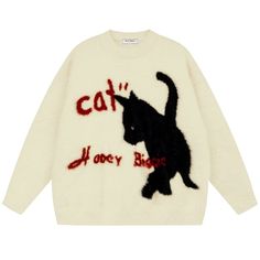 Curious & Cozy | Comfy Pullover Knit Black Cat Sweater – Meowgicians™ Cat Posing, Colourful Clothes, Word Cat, Model Clothes, White And Black Cat, Apricot Sweater, Cat Sweater, Cat Themed Gifts, Knitted Cat