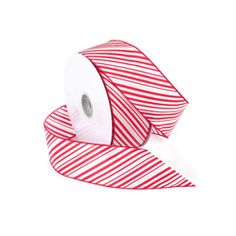 a roll of red and white striped ribbon