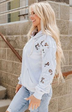 Hoodie is true to size with a relaxed fit Soft fleece on the inside Triple stretch material Lace string & crochet sleeve details 95% Cotton 5% spandex S(2-4) M(6-8) L(10-12) XL(14-16) 2XL(18) 3XL(20) Spring Long Sleeve Sweater With Drawstring Hood, Spring Hoodie Sweater With Stretch, Cozy Stretch Sweatshirt With Drawstring Hood, Trendy Stretch Sweater With Drawstring Hood, Spring Long Sleeve Fleece Hoodie, Spring Stretch Hoodie Sweater, Comfortable Long Sleeve Hoodie With Drawstring, Spring Crew Neck Sweater With Drawstring Hood, Spring Fleece Sweater With Drawstring Hood