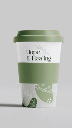 We created Hope and Healing’s travel mug design mockup as a key element of their branding identity. The design reflects the organization's mission, blending vibrant colors with meaningful symbols that embody hope and renewal. Crafted with a modern and sleek look, the travel mug aligns with their visual style, offering a practical, on-the-go reminder of their positive message. It’s more than just a product—it's a statement of the brand's commitment to bringing hope wherever it goes. Olive Branch Logo, Travel Mug Design, Meaningful Symbols, Elegant Serif Fonts, Website Header