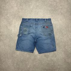 Vintage Dickies blue denim carpenter shorts Size - 38 Waist Utility Style Medium Wash Jean Shorts, High Rise Denim Cargo Shorts, High Rise Denim Cargo Shorts With Pockets, Utility Denim Jean Shorts, Denim Blue Cargo Pocket Jean Shorts, Denim Blue Cargo Jean Shorts, Utility Jean Shorts With Hip Pockets, Denim Blue Jean Shorts With Cargo Pockets, Blue Jean Shorts With Cargo Pockets