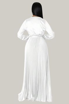 Elevate your elegance with the Eulalia Pleated Maxi Dress. Featuring a deep V-neck, wrap design, and belted high waist, this A-line dress boasts long bishop sleeves and a beautifully pleated hem. Crafted from non-stretch fabric, it offers a sophisticated and timeless look for any special occasion. Shop now to embrace refined style! 95% Polyester, 5% Elastane Model is wearing size small Please allow 3-5 business days to process and ship Belted Maxi Dress, Bandage Jumpsuits, Maxi Dress Sale, Refined Style, Pleated Maxi Dress, Pleated Maxi, Plus Size Shopping, Neck Wrap, Shop Swimwear