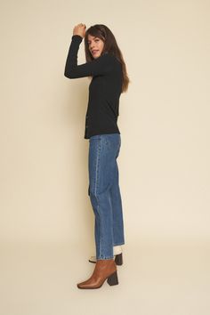 The straight-legged look never goes out of style! The Farrah pant will be your forever favorite jeans. Pairs well with any Whimsy cropped top to accentuate the high-rise effect. Everyday Rigid Denim Straight Leg Pants, Fall Full-length Rigid Denim Pants, Chic Full-length Rigid Denim Pants, Everyday Full-length Rigid Denim Pants, Dark Wash Rigid Denim Full-length Pants, Cropped Top, Dark Denim, Sustainable Clothing, Lifestyle Brand