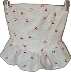 White Summer Corset With Corset Back, Fitted Sleeveless Cherry Print Tops, Fitted Cherry Print Tops For Spring, Fitted Sleeveless Top With Cherry Print, Spring Cotton Top With Corset Back, White Overbust Corset For Spring, Spring Coquette Fitted Corset, Summer Strapless Coquette Corset, Feminine Summer Corset With Corset Back