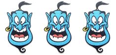 three cartoon characters with different facial expressions on their faces, one is blue and the other has