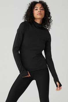 Airlift Winter Warm High-Waist Legging - Black | Alo Yoga Black Running Outfit, Cloths References, Runner Quotes, In The Zone, The Zone, Yule Decorations, Running Tips, Tank Top Long Sleeve, Double Knit