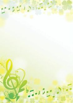 an abstract music background with musical notes and trebles in green, yellow and white colors