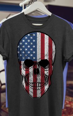 Great Fourth of july Shirts on party and ceremony for Men / Women / Kids - Skull USA Flag T-Shirt. Complete your collection of accessories for him/her: quotes, decor, crafts, diy, art, makeup, sweater, cup, bracelet, mug on holiday. Funny present for proud team, election, dad, girl, mother, fathers, teen, wife, son, youth, boy, mom. Great Gifts For Men, Sleeve Jacket