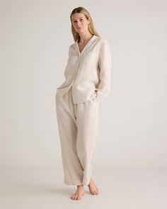 Relaxed, soft, and ultra-comfortable, our 100% European Linen Pants Pajama Set is the perfect addition to your loungewear collection. Made from the highest quality linen and sustainably sourced from Europe, these pajamas are lightweight, breathable, and c Silk Pajamas Shorts, Loungewear Outfits, Linen Fashion, Linen Loungewear, Natural Textiles, Wide Leg Linen Pants, European Linens, Silk Pajamas, Short Pajama Set