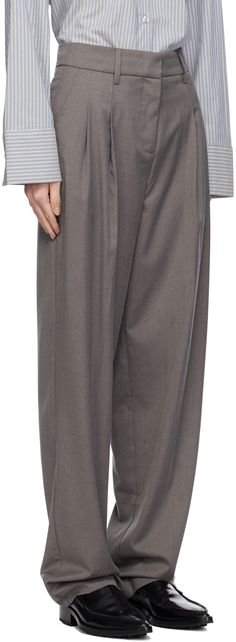 Wide-leg recycled polyester-blend twill trousers. · Belt loops · Four-pocket styling · Zip-fly · Darts at front · Partially lined Supplier color: Dark gray Semi-formal Wide-leg Pants With Pockets, Semi-formal Wide-leg Dress Pants With Pockets, Full Length Wide Leg Pants With Pockets For Business, Business Wide Leg Full-length Pants With Pockets, Business Wide Leg Full Length Pants With Pockets, Wide-leg Business Pants, Wide Leg Pants With Pockets For Semi-formal Fall Occasions, Formal Fall Pants With Side Pockets, Birger Christensen