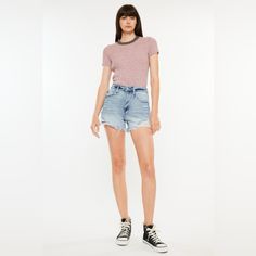 The High-Waisted Denim Shorts Are A Stylish Item With A Ripped Design And Pockets That Accentuate Personality And Style. The Comfortable High-Rise Design Can Enhance The Waistline And Show Off The Slender Leg Line. Wear It With A Simple Top Or A Jacket For A Stylish Look. Features: Raw Hem, Pocketed, Washed Stretch: Slightly Stretchy Material Composition: 100% Cotton Care Instructions: Machine Wash Cold. Tumble Dry Low. Imported Product Measurements: 0(24): Hip 30 In, Rise 9 In, Inseam 3 In, Wai High Waist Denim Shorts, Black High Waisted Shorts, Ripped Jean Shorts, High Rise Denim Jeans, Mens Shorts Summer, Black Ripped Jeans, White Denim Shorts, High Waist Denim, Simple Top