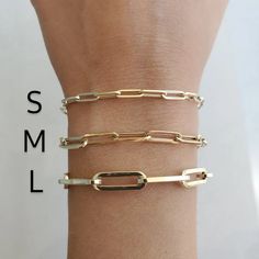 14K Gold Paper Clip Link Chain Bracelet Spring Jewelry Trends, Charm Bar, Paper Rings, Double Earrings, Link Chain Bracelet, Diamond Jewelry Designs, Gold Bracelet For Women, Chain Bracelets, Gold Link