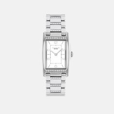 A distinctive stately design the minimalist Reese watch is an elevated choice for everyday. Sparkling with crystals this stainless steel bracelet design features a satin dial detailed with a mix of numerical and stick markers. It’s accented with our Signature on the clasp for a heritage touch. | Coach Reese Watch, 24 Mm X 35 Mm - Women's - Stainless Steel Timeless Diamond Watch With Rectangular Metal Dial, Elegant White Gold Watch With Analog Display, Silver Watch With Metal Dial For Work, Elegant Silver Diamond Watch With Analog Display, Silver Timeless Diamond Watch With Analog Display, Elegant Silver Watch With Analog Display, Elegant Diamond Watch With Rectangular Stainless Steel Dial, Elegant Silver Analog Display Watch, Elegant Silver Analog Watch