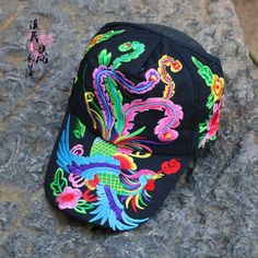 Ethnic Embroidered Floral Style Baseball Cap Hat Black Embroidered Summer Hat, Traditional Black Summer Hats, Embroidered Adjustable Flat Cap, Adjustable Embroidered Flat Cap, Spring Festival Embroidered Hat, Black Embroidered Beach Hat, Embroidered Beach Cap, Casual Embroidered Festival Hats, Embroidered Short Brim Baseball Cap