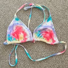 Never Worn Triangle Shape Tie Tie-Dye Bikini Top Size Small Tie Dye Triangle Top Swimwear, Summer Tie Dye Triangle Top Swimwear, Tie Dye Triangle Top Swimwear For Summer, Tie Dye Triangle Top Swimwear For Swimming, Tie-dye Triangle Top Swimwear, Cute Swimsuits, Triangle Shape, Womens Swim, Tie Dye