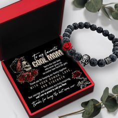 Been searching for a special Skull gift for your Mom for her Birthday, Anniversary, Christmas, Thanksgiving, Mother's Day, etc? Something that is unique and meaningful? How about getting these Skull Rose Bracelet with your love message along? The bracelet comes in a box with the love message which makes your gift even more meaningful. She might have everything in life but she might have not received anything that is so special like this present before, especially from you. Features: Beaded stone Cool Boss, Skull Gifts, Love Message, Led Light Box, Rose Bracelet, Cool Mom, Gifts For Your Mom, Life Is Hard, Christmas Thanksgiving