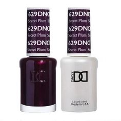 DND Nail Polish Gel & Matching Lacquer Set Duo 629 Secret Plum Color: Purple. Dnd Gel Color Swatches, Dark Purple Dnd Gel Polish, Winter Nail Colors Dnd, Dnd Dark Purple Gel Polish, Dnd Gel Nail Polish Fall Colors, Fall Dnd Gel Colors, Dark Purple Gel Nails, Dnd Winter Nail Colors, Dark Plum Nails