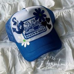 This hat is adorable and sure to make you stand out in a crowd and is perfect for any event! All patches are attached via commercial heat press! Check out my other listings for other options, if you don't see what you are looking for just message me! I love doing custom orders as well to make your dreams a reality! This listing is for the hat only! The hat is a one-size-fits-all snapback style trucker hat that can be adjusted! Please remember that each of my hats is made-to-order, so the size of Cute Summer Snapback Hat, Cute Blue Bucket Hat, Cute Brimmed Trucker Hat, One Size Fits Most, Cute Brimmed Trucker Hat One Size Fits Most, Fun Spring Brimmed Baseball Cap, Blue Short Brim Snapback Hat For Spring, Blue Mini Cap For Summer, Fun Spring Baseball Cap, Cute Adjustable Bucket Hat