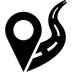 a black and white map pointer icon with an arrow pointing to the right or left