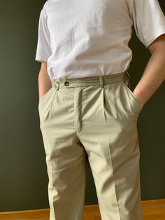 Men vintage straight trousers in beige, fits S-M, light, perfect condition  Measurements  Waist 93 cm Hips 107 cm Length 100 cm Fitted Beige Tapered Leg Chinos, Beige Tapered Leg Work Pants With Belt Loops, Beige Chinos Trousers For Summer, Classic Summer Work Pants With Pockets, Beige Chinos For Summer, Fitted Beige Tapered Chinos, Classic Fitted Neutral Bottoms, Classic Khaki Pants, Classic Full-length Khaki Pants