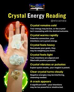 a hand with crystals on it and the words crystal energy reading